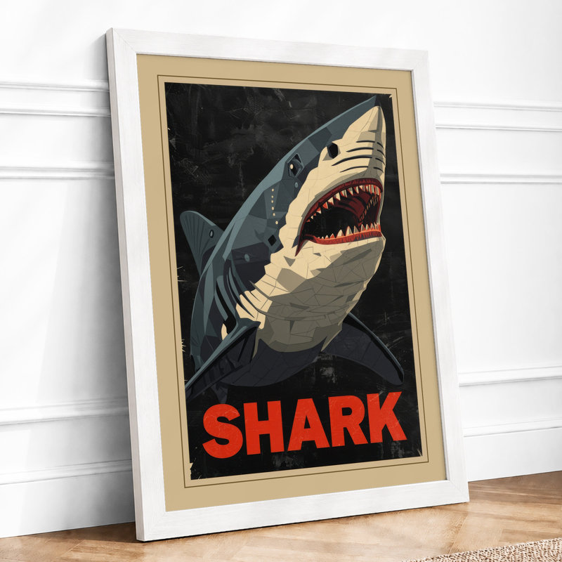 Shark Graphic Art - Framed Print, A4 - 29.7 x 21.0 cm, White