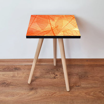Stylish Side Table, Orange & Yellow, 13.8 x 16.5 x 13.8 inches | 100% MDF with 0.7-inch Thickness, Beech Wood Legs | Modern Novelty Design Perfect for Living Room, Bedroom, or Office Decor