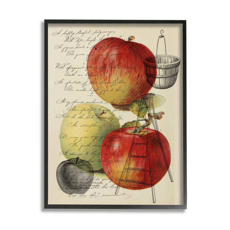 Illustration rétro de cueillette de pommes, passage de texte antique - impression, H 30 po x l 24 po