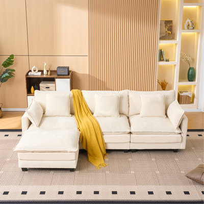 3-seat combo sofa with storage ottoman for living room apartment bedroom and compact room, Upholstered sectional Couch, L Shaped Bench with a footrest