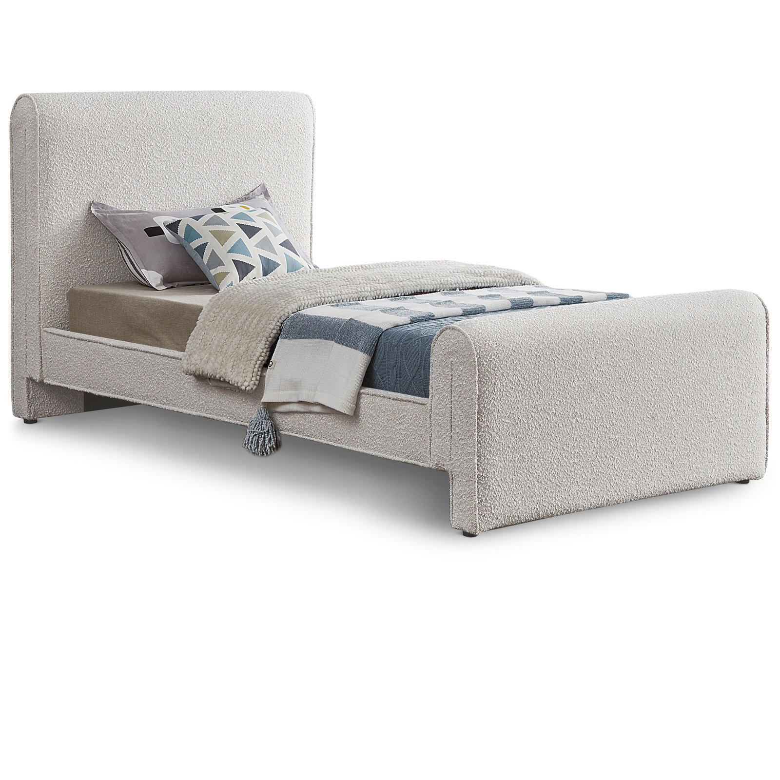 Chaylin Platform Bed, Cream Boucle Fabric, Full
