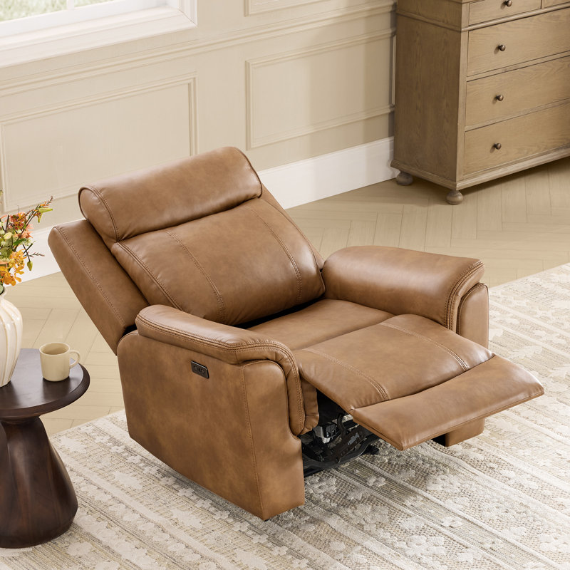 39'' Wide Oversized zero clearence recliner Vegan Leather Power Recliner, Saddle