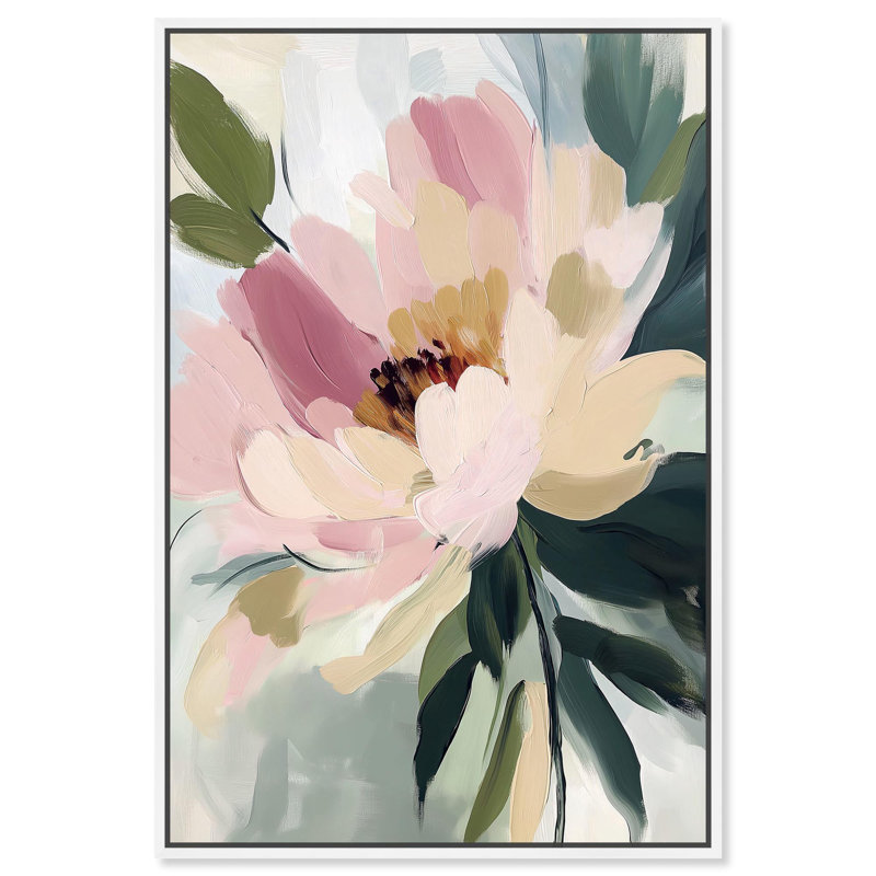 «Dusty Rose Harmony», art floral luxueux par Art Remedy, Cadre blanc, H 31 po x l 21 po