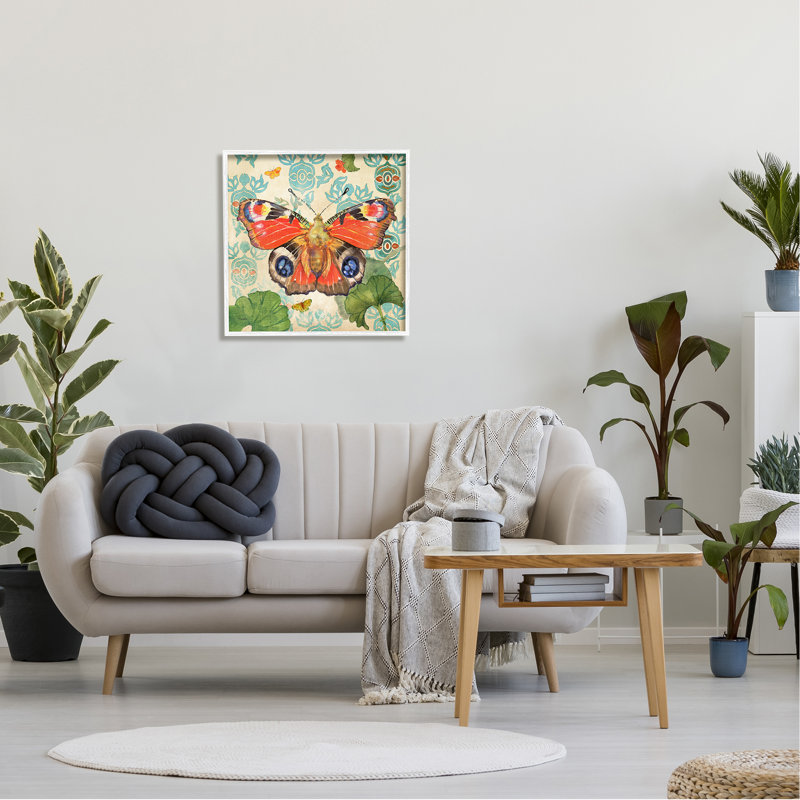 «Floral Boho Butterfly», reproduction d'un seul cadre photo sur toile, Giclée encadrée blanc bord de mer