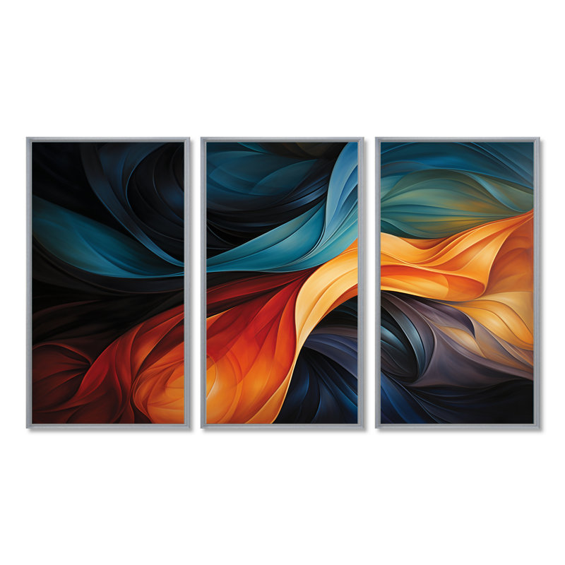 Ensemble de décorations murales rétro Blue Orange, Encadrement argenté, H 40 po x l 60 po x P 1 po