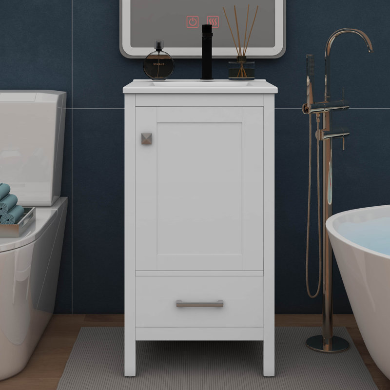 Meuble-lavabo moderne de 18 pouces avec lavabo en céramique, Blanc