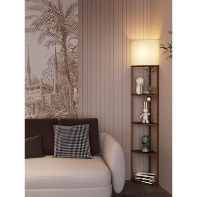 70 Inch 5-Tier Corner Shelf Floor Lamp With 3 Color Temperature Led Bulb And Linen Shade For Living Room, Bedroom, Office
