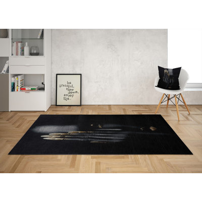 Tapis tissé élégant (4 x 6 pi), 100% polyester, d'une hauteur de poils de 0,4 po | Antibactérien, antidérapant sous la surface | Lavable à la machine, impression numérique 3D | Parfait pour le salon, la chambre à coucher et la décoration intérieure