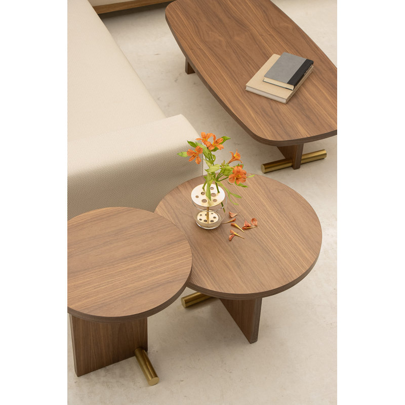 Nova Solid Wood End Table, Walnut/Brass, 19.7" H x 18.9" W x 18.9" D