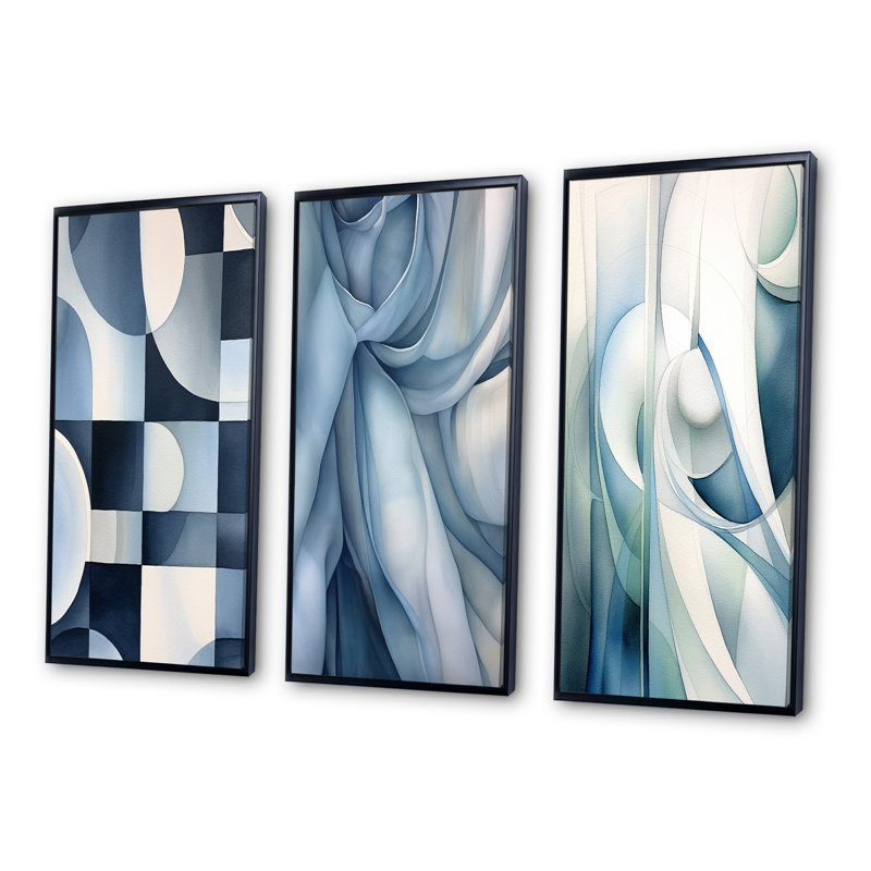 «Essence Of Simplicity», 3 pièces sur toile, Cadre flottant noir, H 20 po x l 36 po