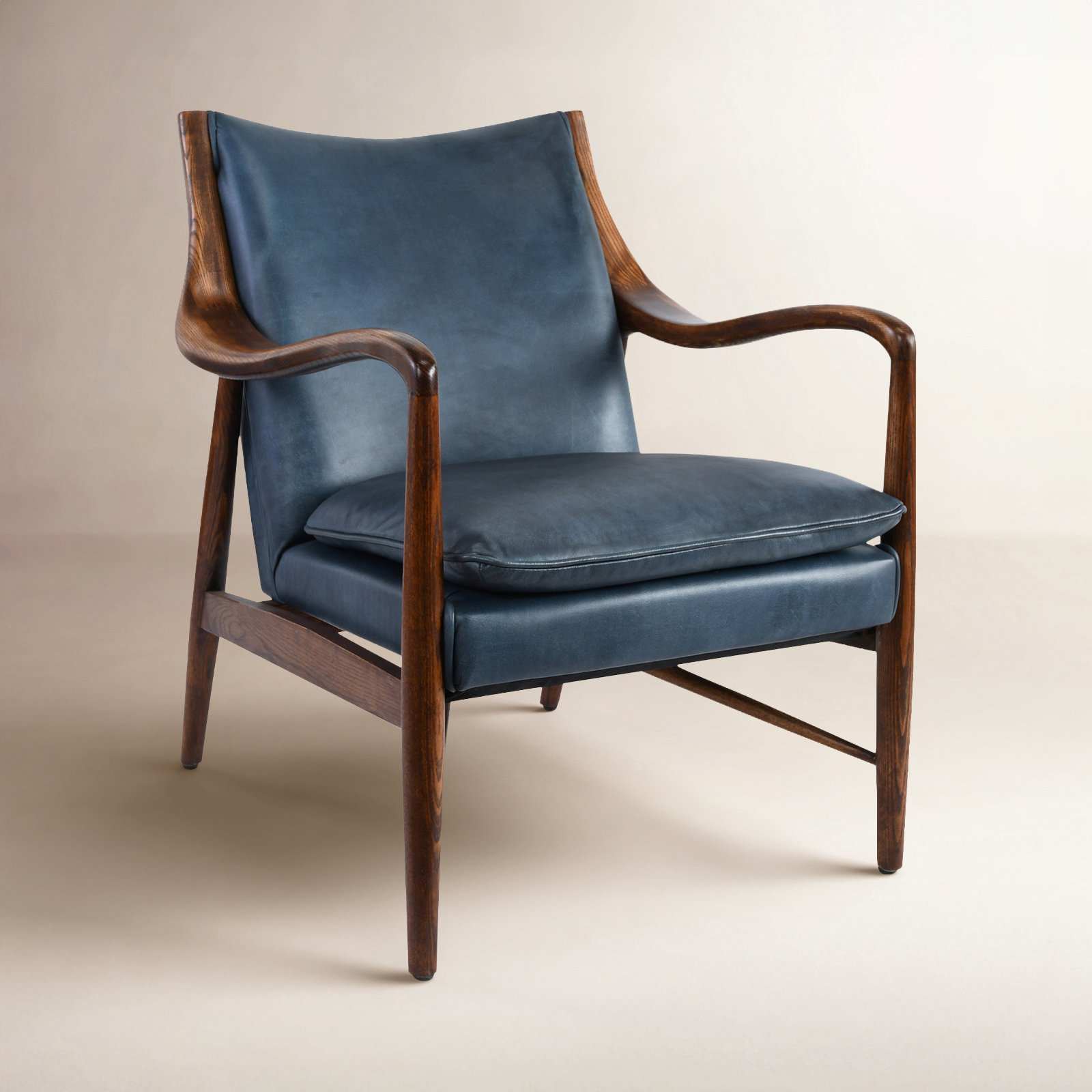 Kiannah Genuine Leather Accent Chair, Dark Blue Genuine Leather