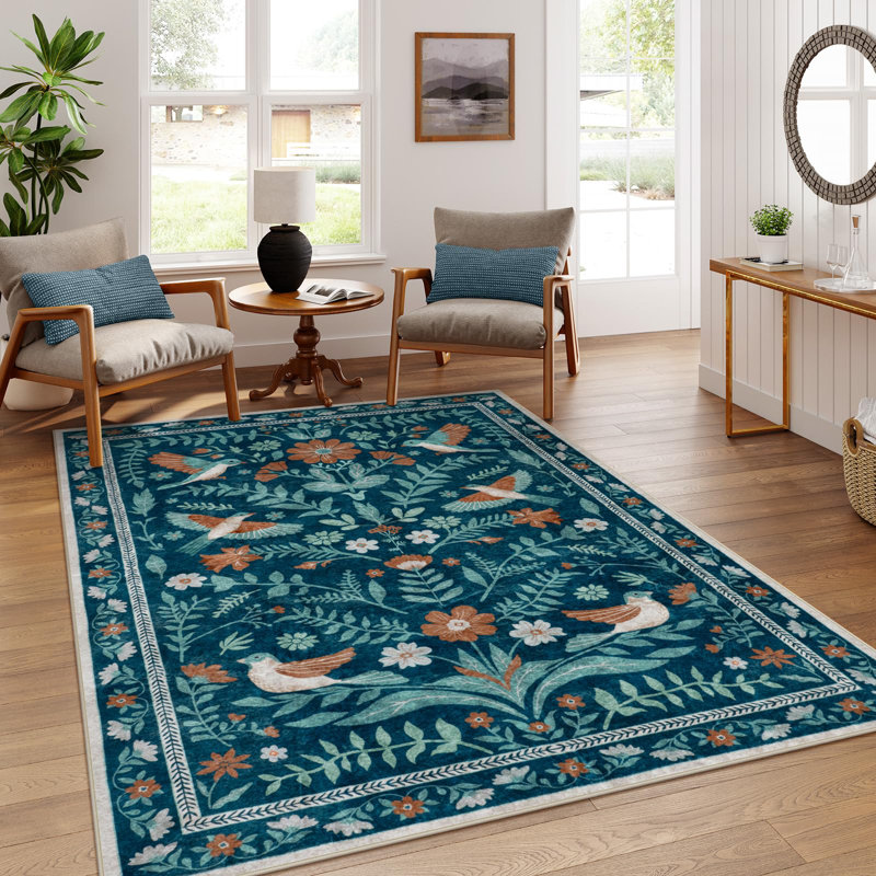 Tapis à motif floral antidérapant Boho, Rectangle 5 pi x 7 pi