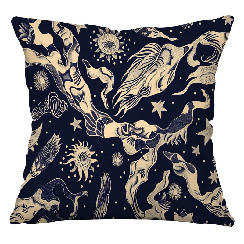 Sea Life Fantasy Linen Reversible Throw Pillow, 14"H x 14"W