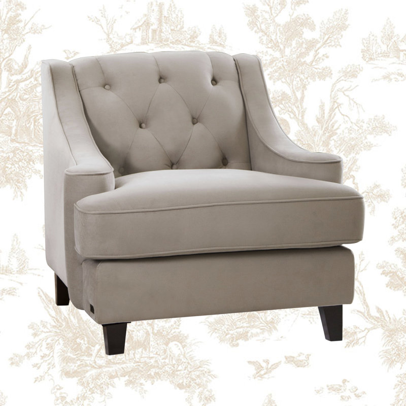 Fauteuil et repose-pieds en velours capitonné Asriel