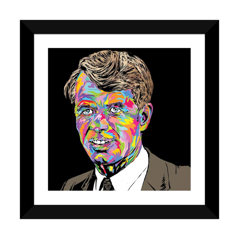Robert Kennedy par Technodrome1 - impression d'art graphique, H 16 po x l 16 po x p 1 po, Blanc, Papier encadré noir