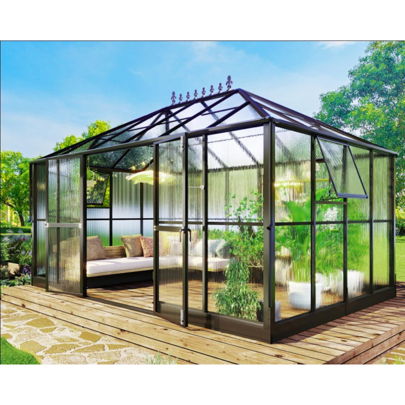 Grower’s Haven 14 x 9.5 x 9 ft. Polycarbonate Greenhouse- Outdoor Aluminum Greenhouse with Quick Connect Fittings