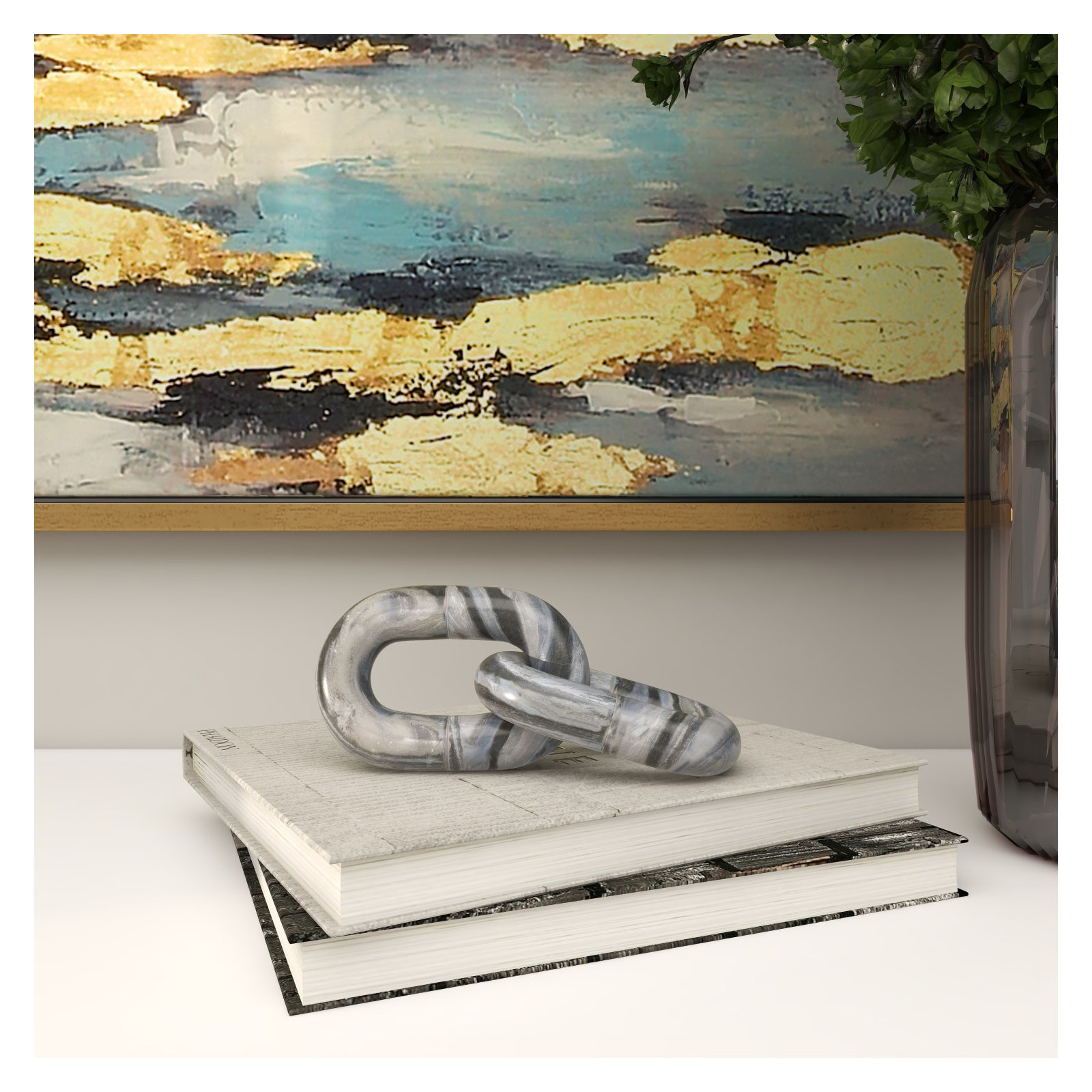 Magaret Chain Sculpture, 2.55" H x 9.25" W x 3.75" D, Gray