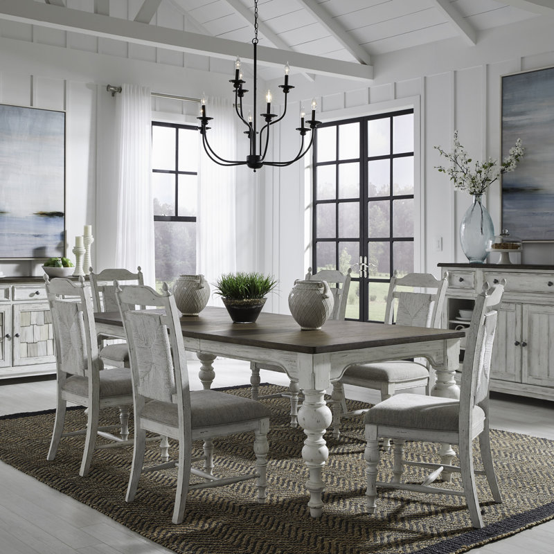 Chalita Rectangular Table Set w/ 18" Leaf & 6 Upholstered Chairs, 7 Pieces: Table, 6 Chairs