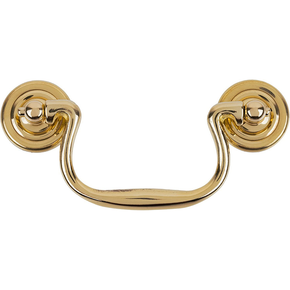 UNIQANTIQ HARDWARE SUPPLY Plain Cast Brass Swan Neck Drawer Bail Pull Handle  ( Centers: 3 1/2 )