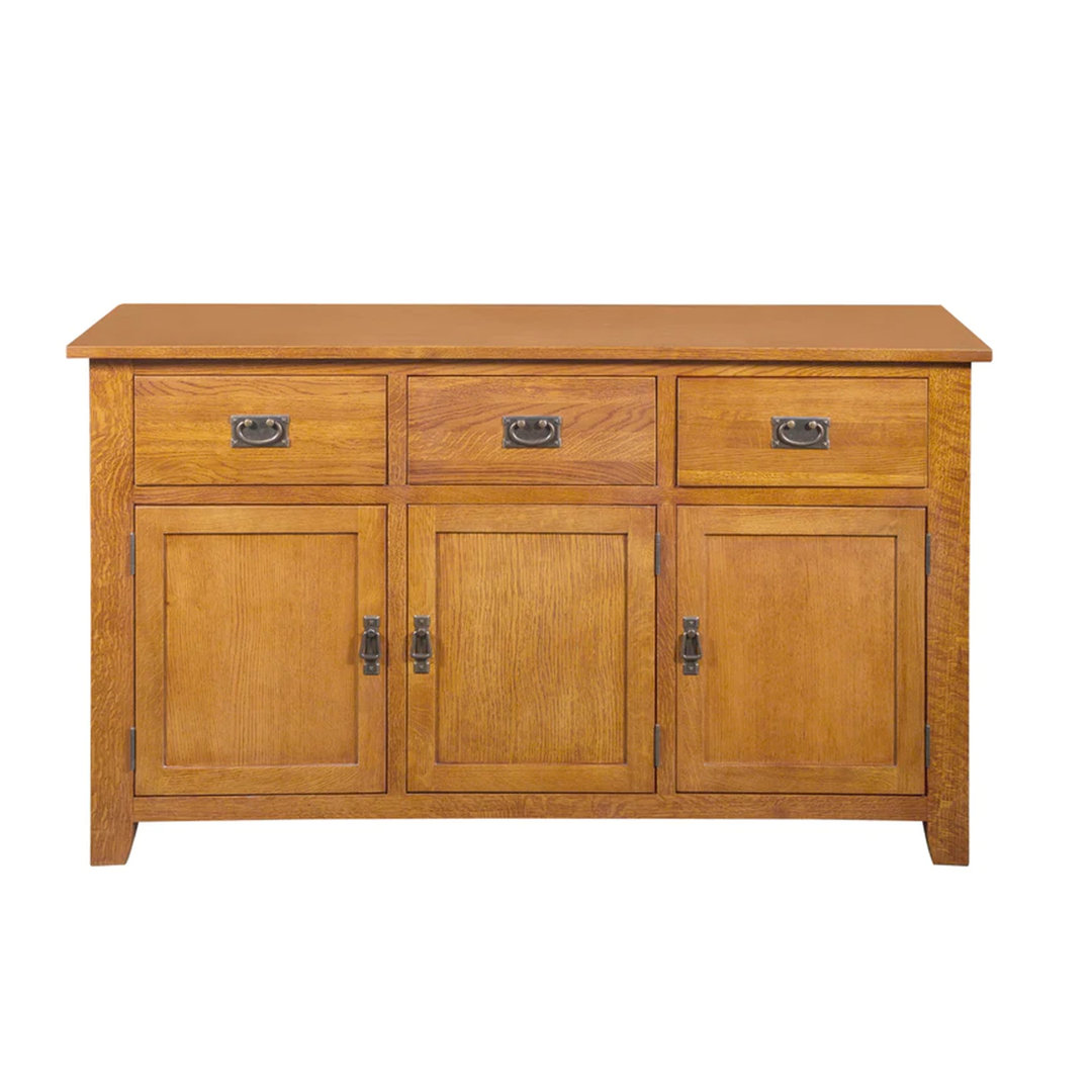 Dyshon 58.5" Wide 3 Drawer Oak Solid Wood Sideboard Loon Peak® 