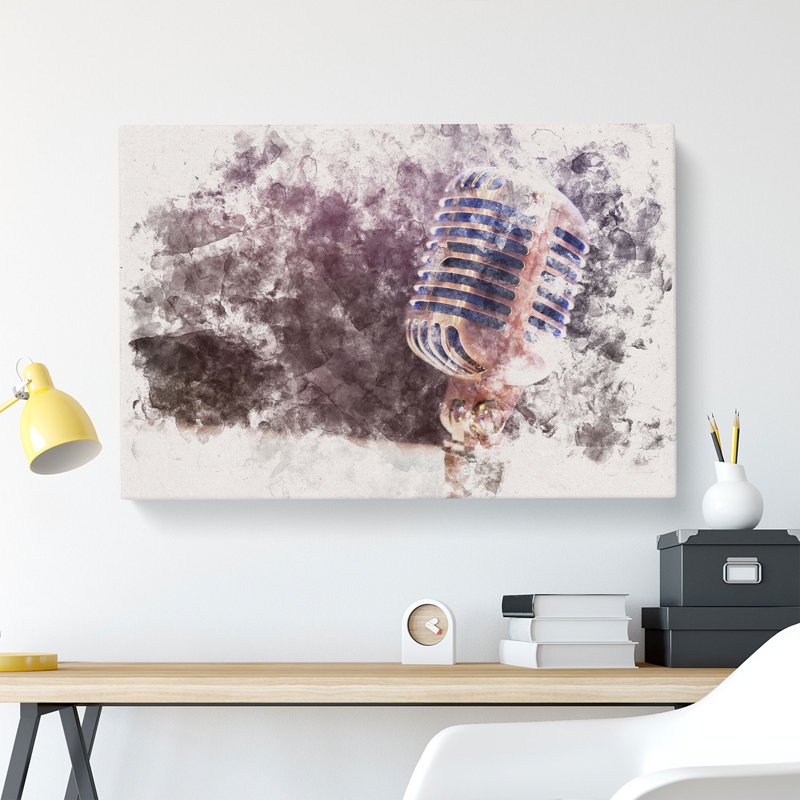 Steel Vocal Microphone Watercolour - Wrapped Canvas, 40cm H x 60cm W x 3cm D