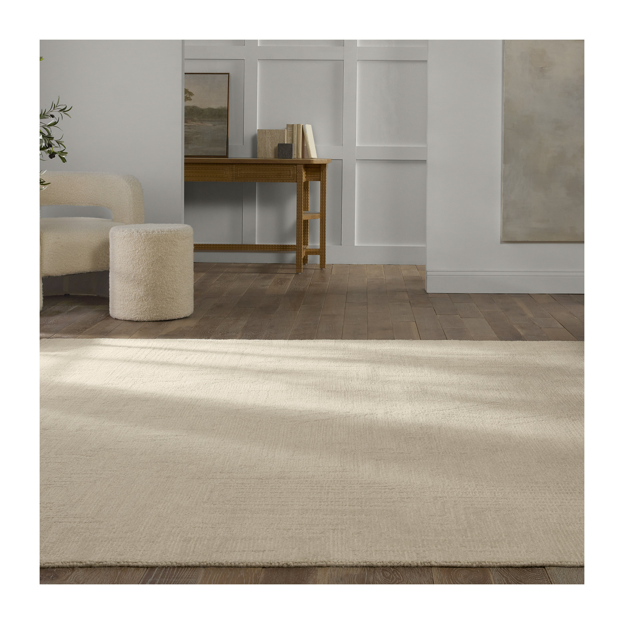 Murphie Handmade Wool Light Gray/Cream Rug, Rectangle 9' x 12'