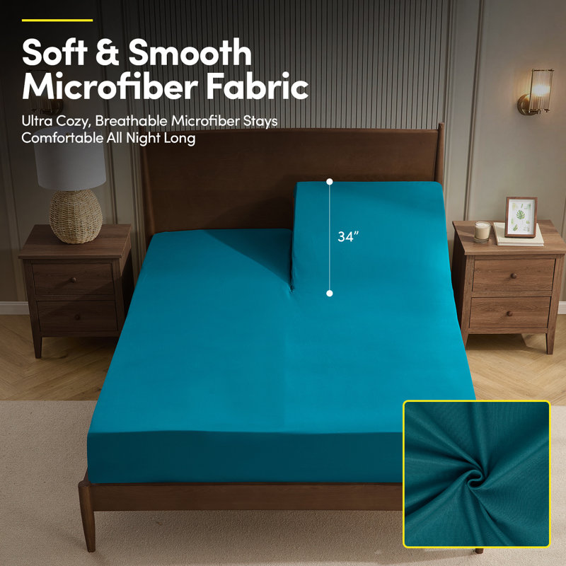 Ensemble de draps luxueux en microfibre 1800, Bleu sarcelle, Très grand séparé
