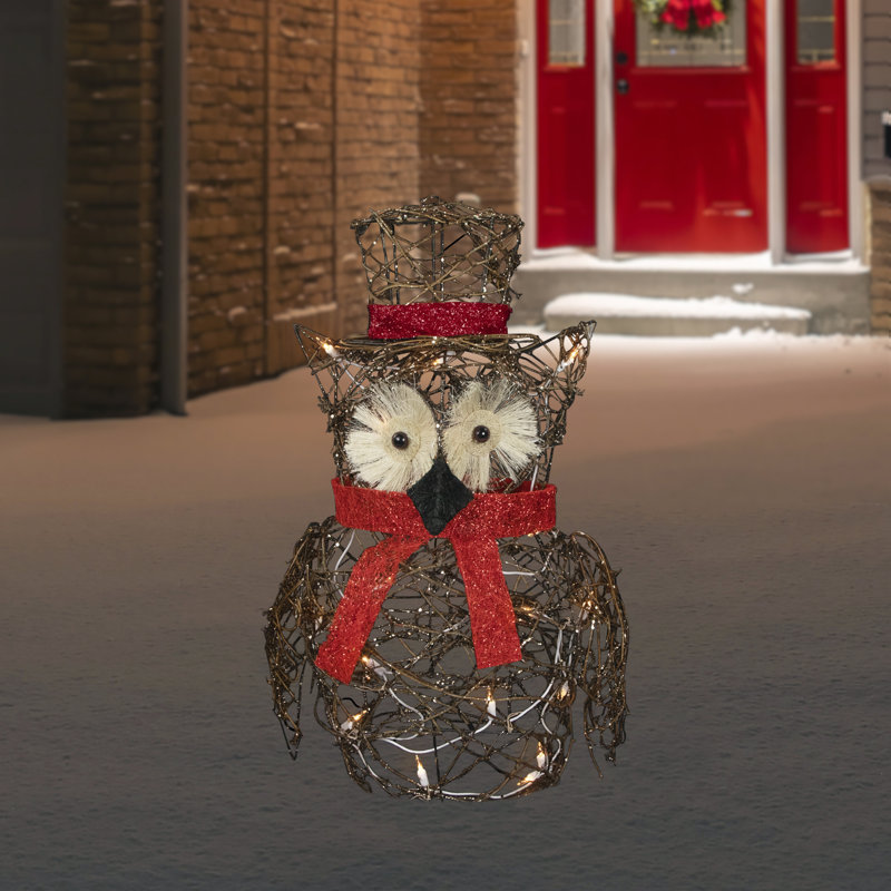 Décoration de Noël 21 po Hibou en rotin lumineux scintillant