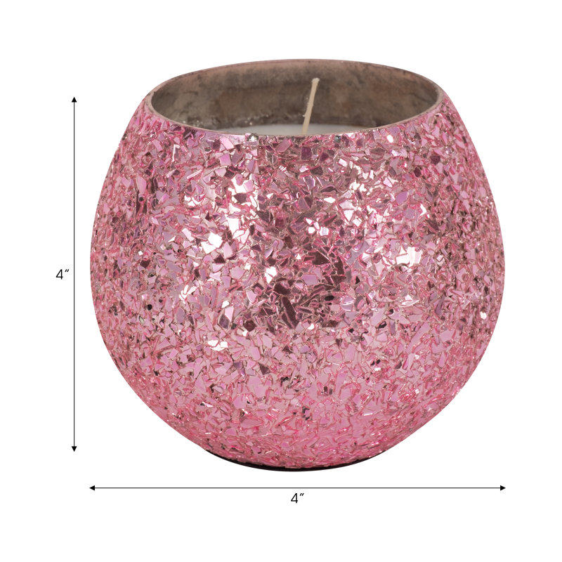 4" Glass Crackled Candle - Contemporary Glam 11oz Pink Santal Vanilla Scented Decorative Candle - Trendy Home Decor - Easy Candle Gift Idea.