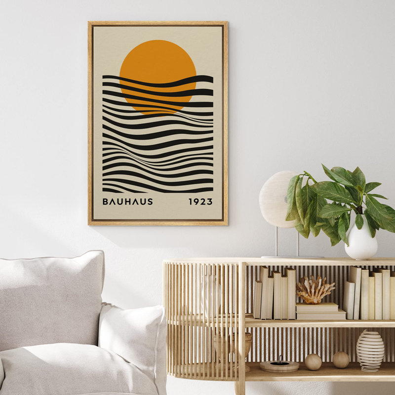 Abstrait, blocs de couleurs vibrantes, formes de vagues géométriques de style Mid-Century Bauhaus, H 36 po x l 24 po, Naturel