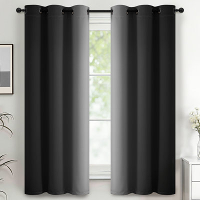Ombre Black  Thermal Insulated Curtains, Grommet Top Gradient Window Drapes 2 Panels