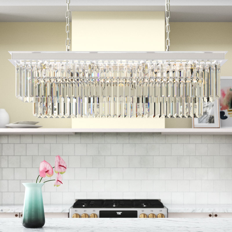 Yazmin 12 - Light Kitchen Island Pendant, Gray, Polished Nickel, 18" H x 50" W x 14"D