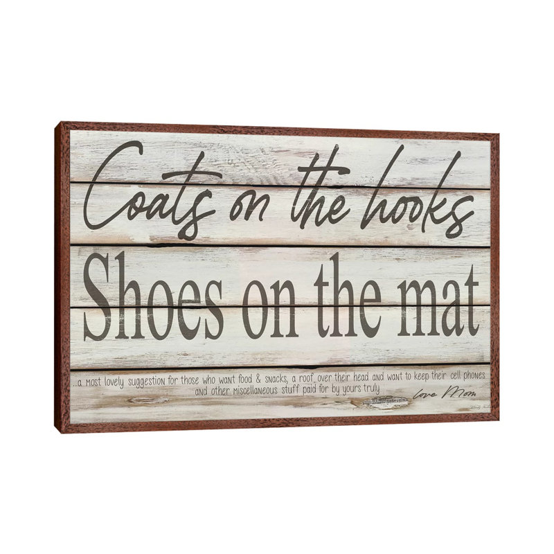 Mud Room Rules - Print on Canvas, Classic Brown Wood Framd Canvas, 45.72cm H x 66.04cm W x 3.81cm D