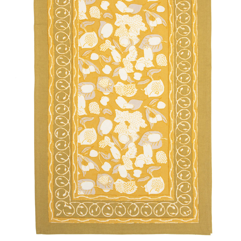 Forest Harvest Handmade Floral Table Runnner, 72" x 16", Mustard/Gray