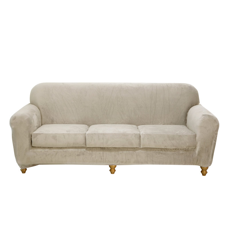 Housse pour canapé à coussins carrés/rectangulaires, Mélange de polyester champagne