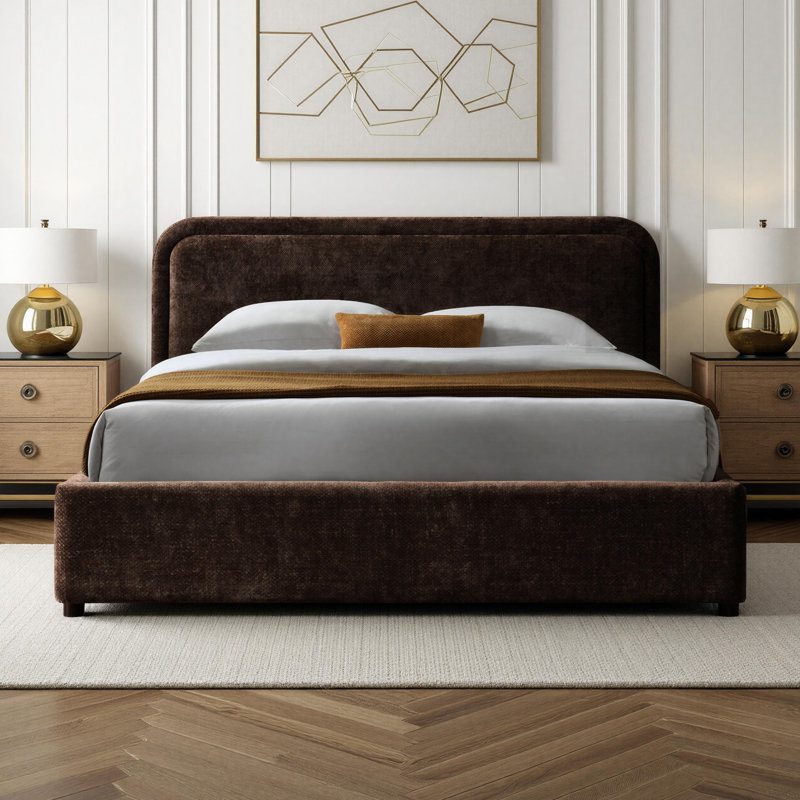 Lit plateforme tapissier Chloe - Brun - Grand, Grand, Brun