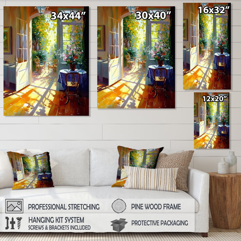 Après-midi soleil dans la maison du lac I - reproduction sur toile, L 12 po x H 20 po, Toile tendue