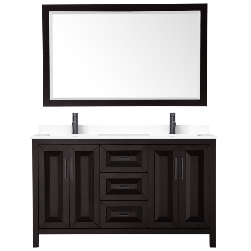 Daria 72" Double Bathroom Vanity Set with Mirror, Matte Black, Dark Espresso, 72"