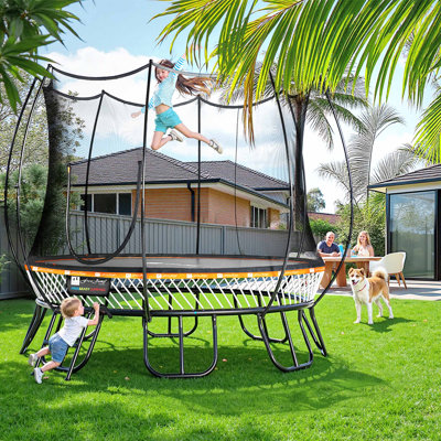 Springless Trampoline Kids 10FT Round Trampoline with Safety Enclosure Net & Ladder for Kids & Adults Outdoor Fun -  Free Jump Trampoline, 20220223