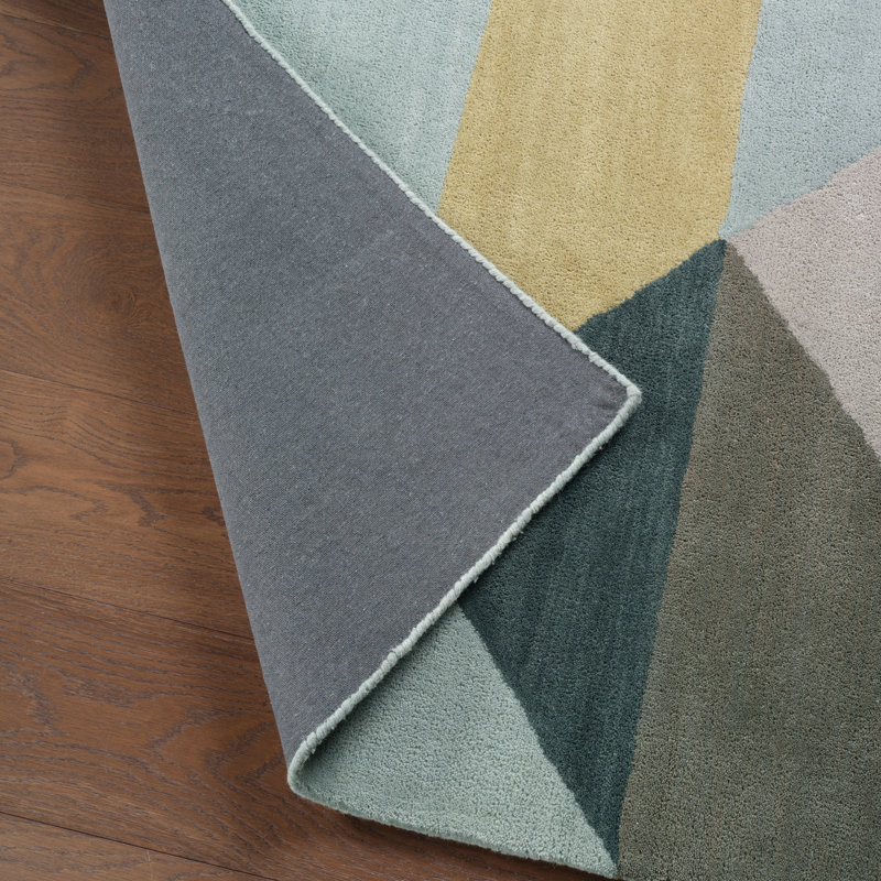 Tapis jaune / gris / orange en laine touffeté à la main, Rectangle de 5 pi x 8 pi