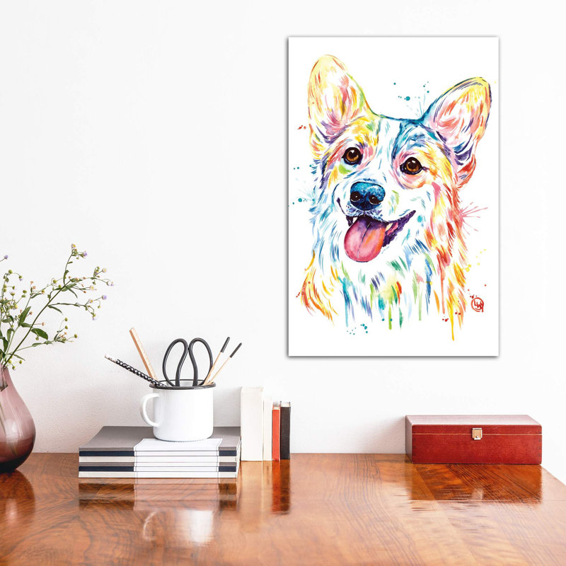 Corgi par Lisa Whitehouse - impression d'art graphique, H 60 po x l 40po x P 1,5 po, Toile tendue, Pas de tapis