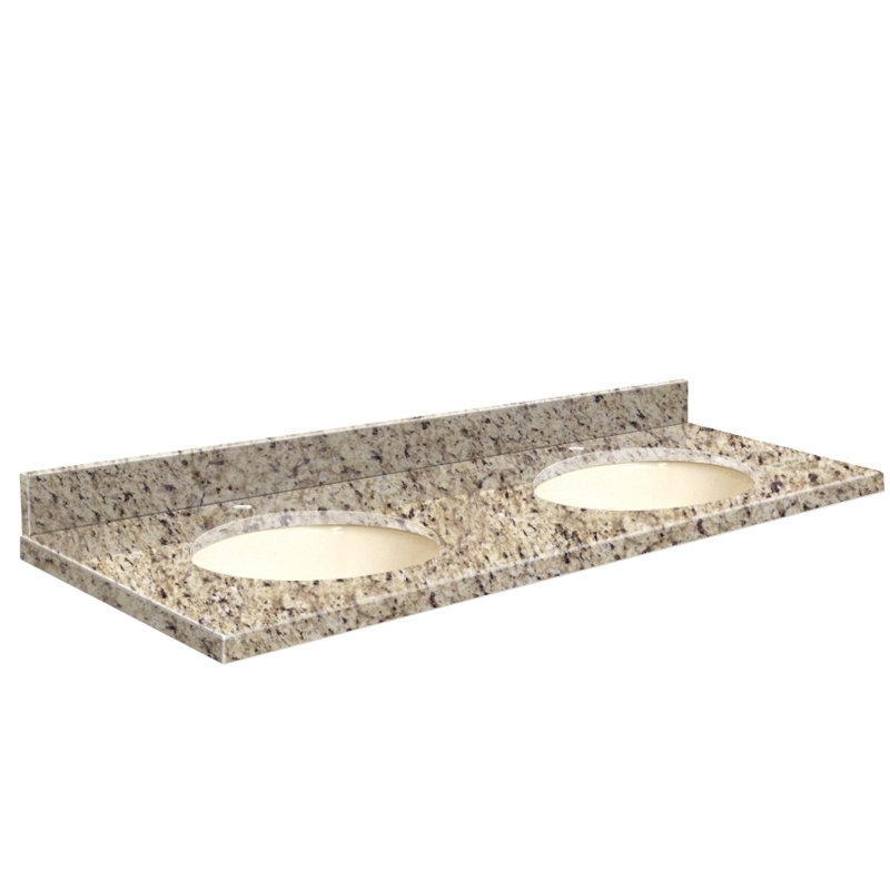 61'' Granite Double Bathroom Vanity Top with Sink, Biscuit, Single, Blue Pearl