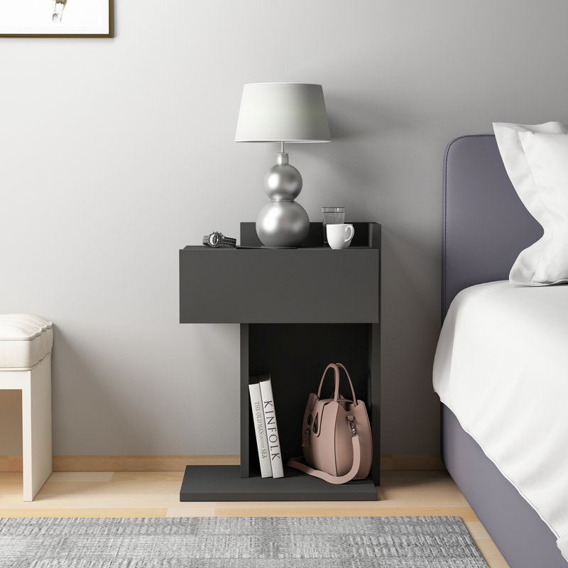 Rauha 41cm W Particle Board Bedside Table, Anthracite