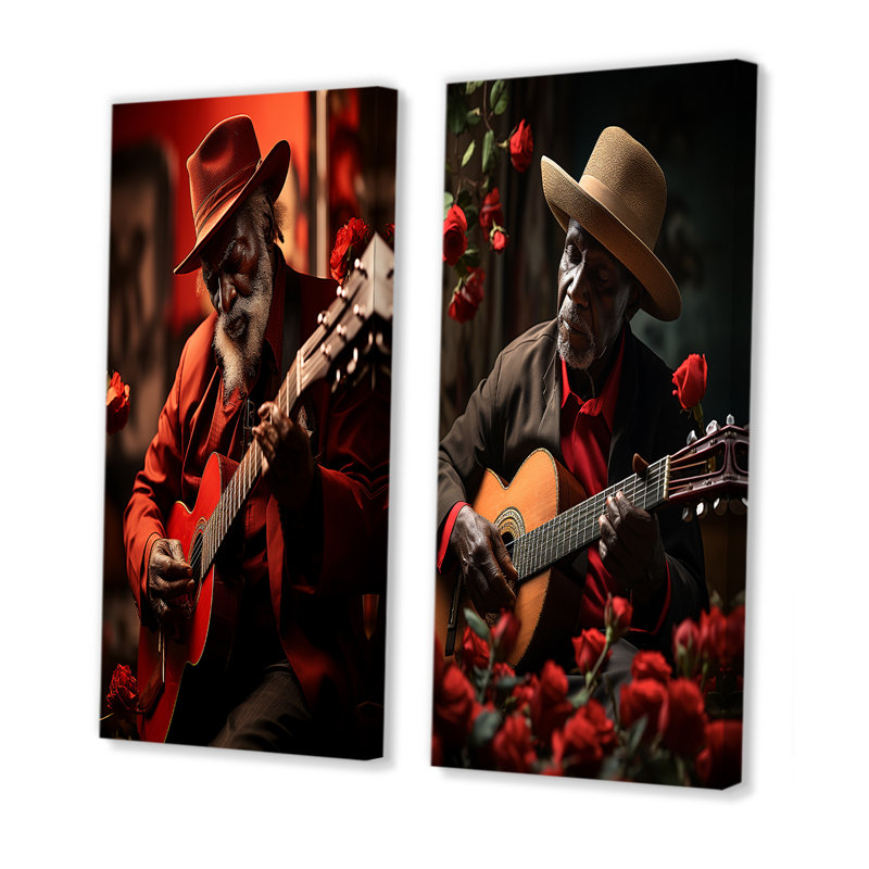 «Red Cuban Music Soul», ensemble de 2 décorations murales, H 28 po x l 25 po, Toile tendue