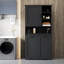 Armoire de buanderie autoportante avec panier inclinable, plusieurs espaces de rangement, tablette réglable et étagère ouverte