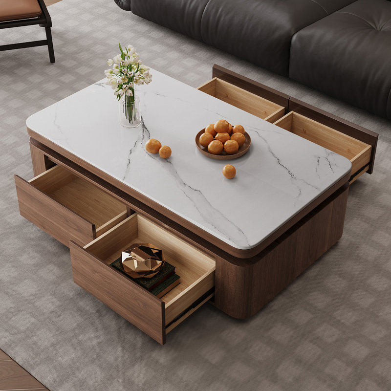Table basse avec tiroirs Modern Rockboard, H 19,7 po x l 47,2 po x P 25,6 po, Marron foncé, Blanc