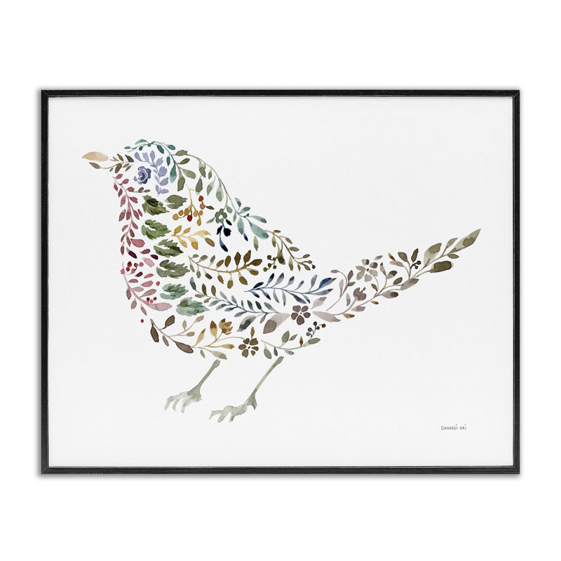  Art floral, giclée d'oiseaux par Danhui Nai, H 11 po x l 14 po, Giclée encadrée noir minuit
