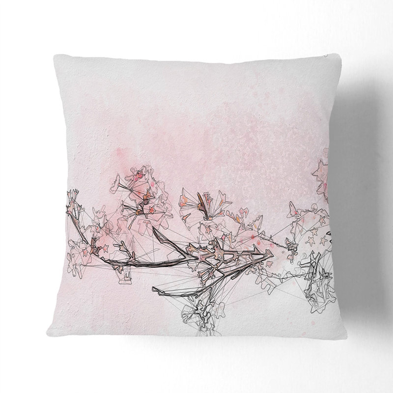 Cherry Blossom Cushion with Filling, Black, 40cm H x 40cm W x 15cm D