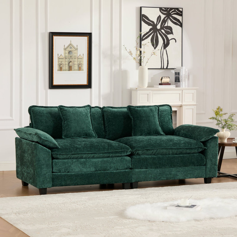 Grid Modular Oversized Deep-Seat Cloud Sofa, Modern Double-Layer Cushion Cloud Couch, Green, 33'' H × 82'' W × 30'' D