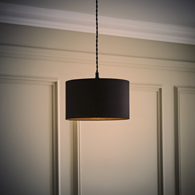 Drum Cotton Pendant Shade ( Screw On ), 25cm H x 45cm W x 45cm D, Black